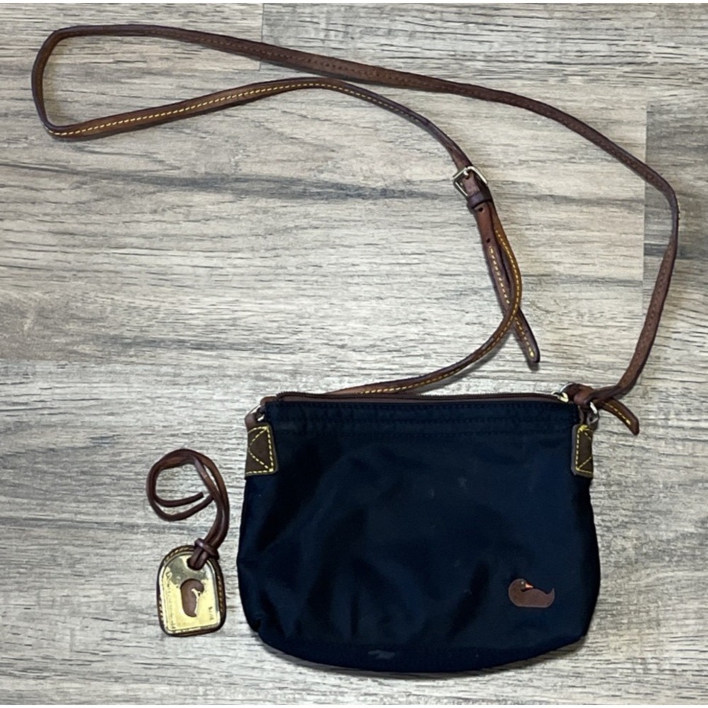 Dooney & Bourke Black Nylon Crossbody Bag Leather Trim Vintage Small Purse Charm
